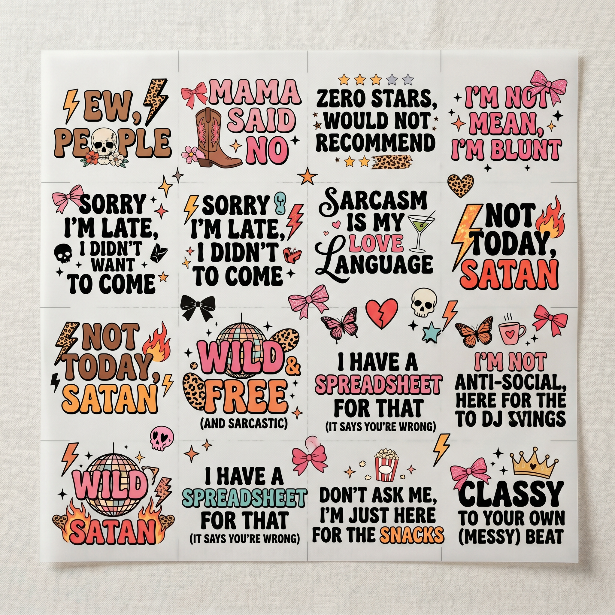Sarcasm & Sass Premade DTF Transfer Gangsheet - 22 x 60 product image