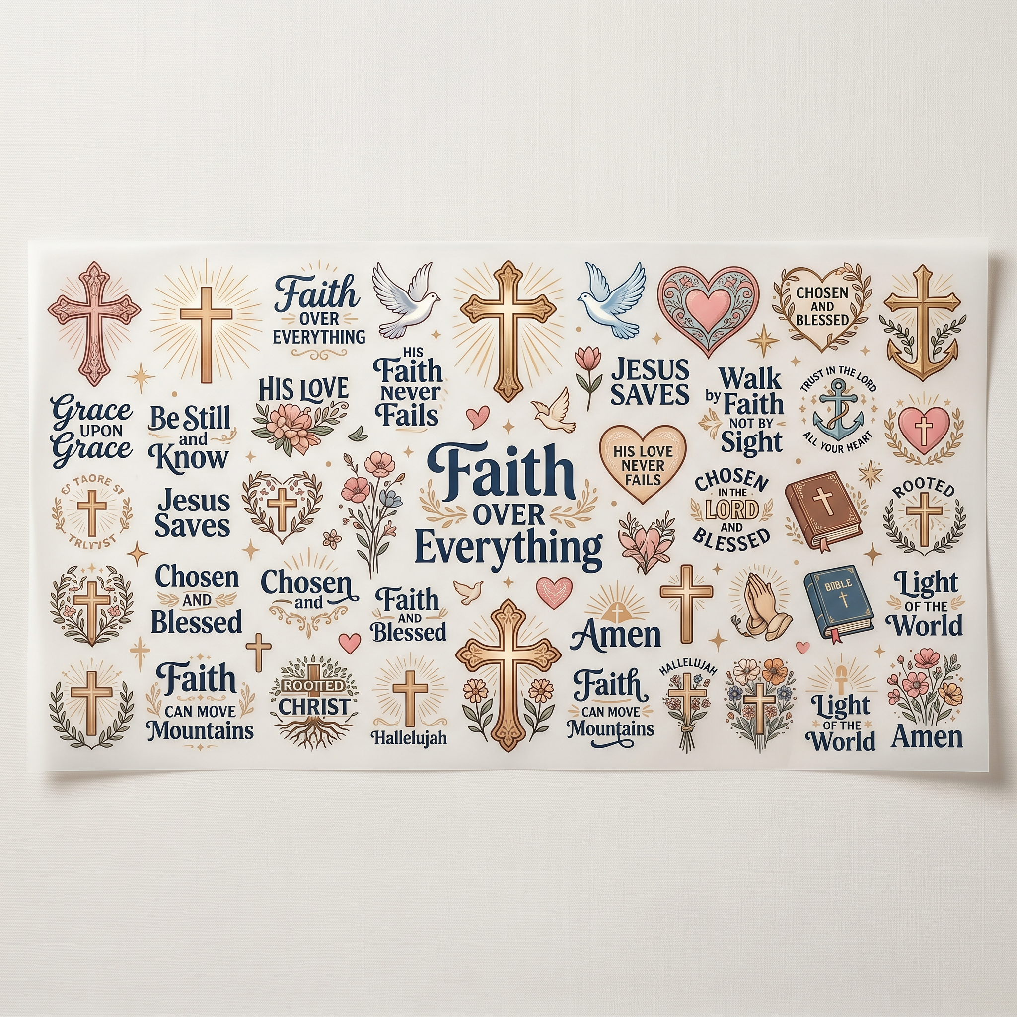 Faith Over Everything Christian Premade DTF Transfer Gangsheet - 22 x 60 product image