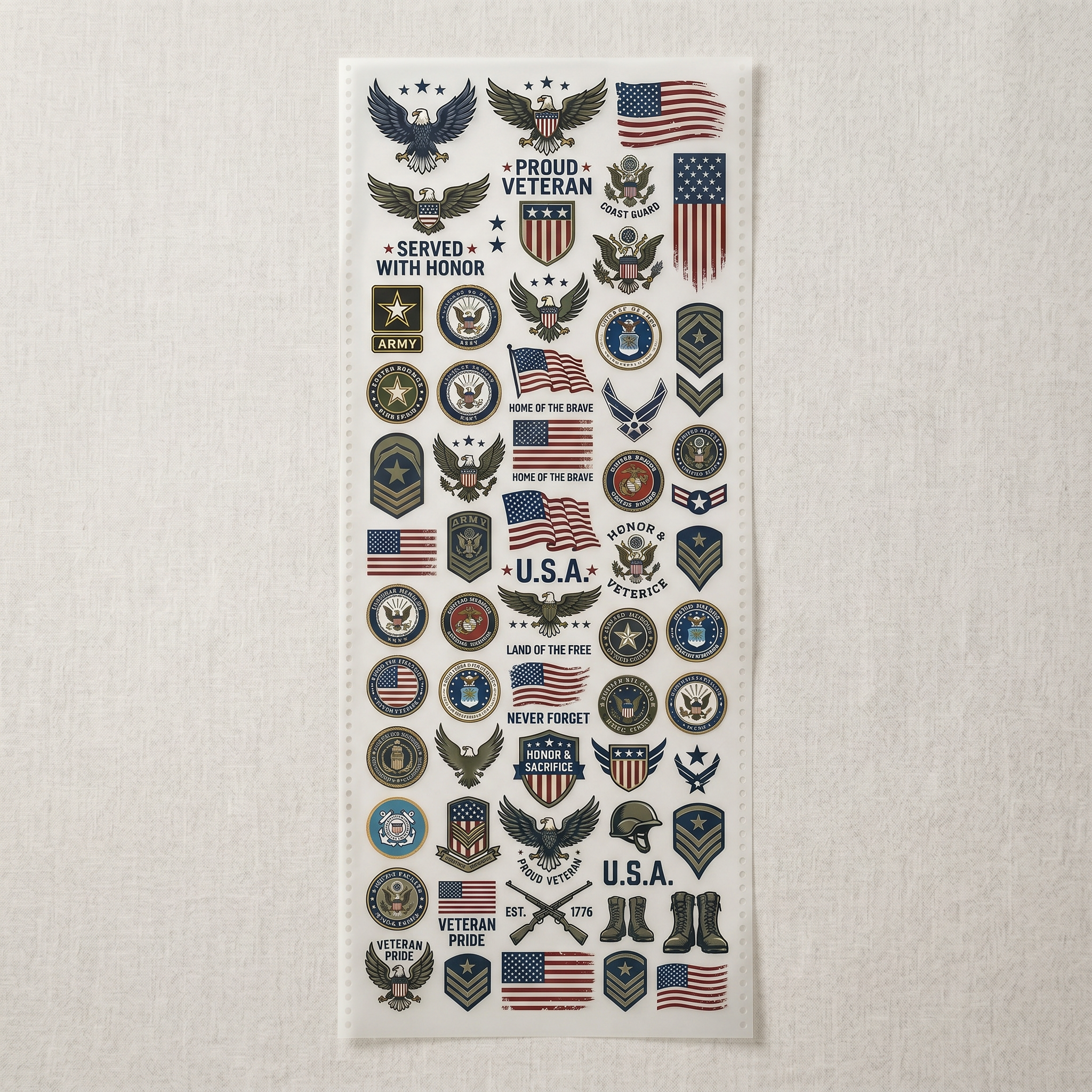 Stars, Stripes & Service Premade DTF Transfer Gangsheet - 22 x 60 product image